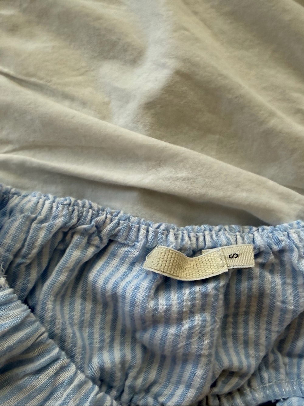 Brandy Melville Light Blue and White Seersucker Strapless Tie-Front Tube Top - Picture 5 of 5